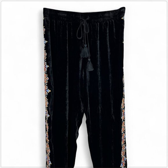 Johnny Was Black Velvet Embroidered Lempicka Easy Jogger Pants Boho New NWT M - Picture 7 of 10